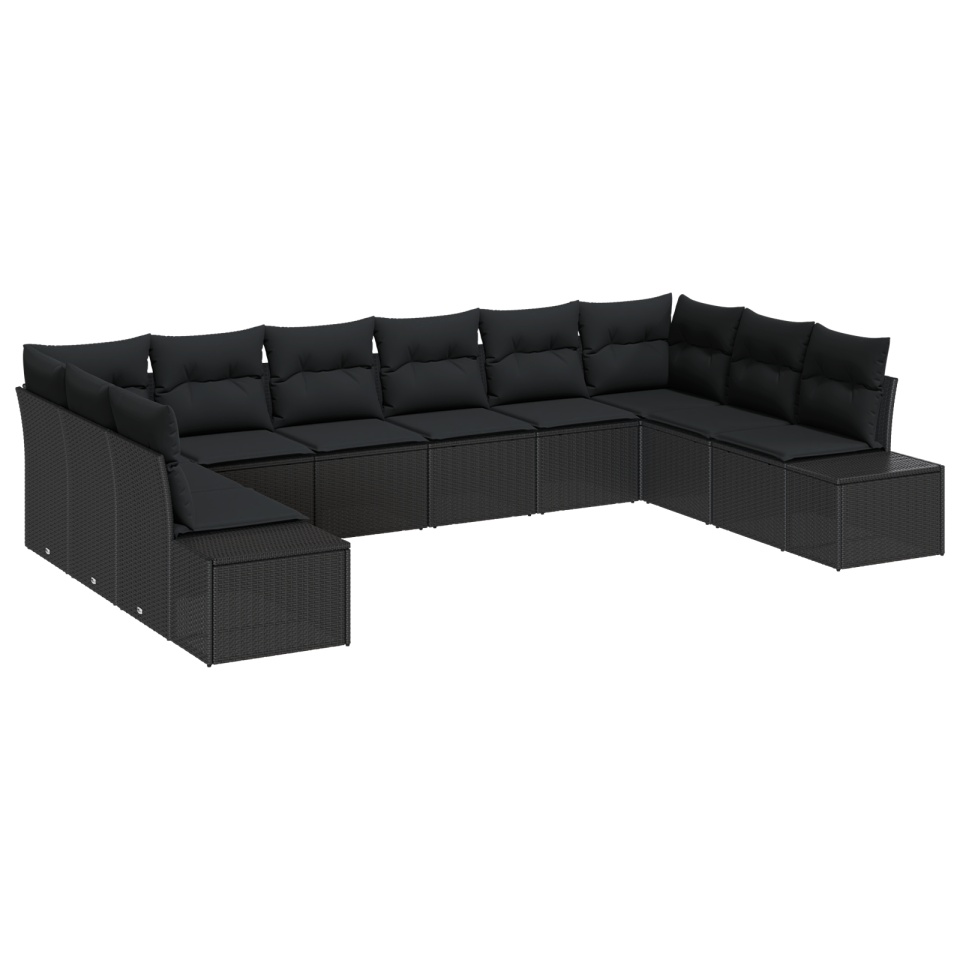 Set de canapele pentru grădină de 10 piese cu perne Negru Poliratan - 1 | YEO