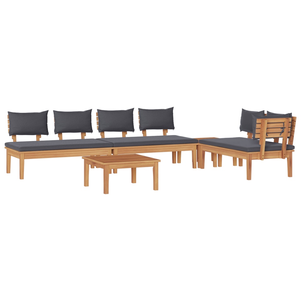 Set de dining de 5 piese cu perne din lemn masiv de tec, Set de bănci din grădină de 2 piese din lemn masiv de tec - 1 | YEO