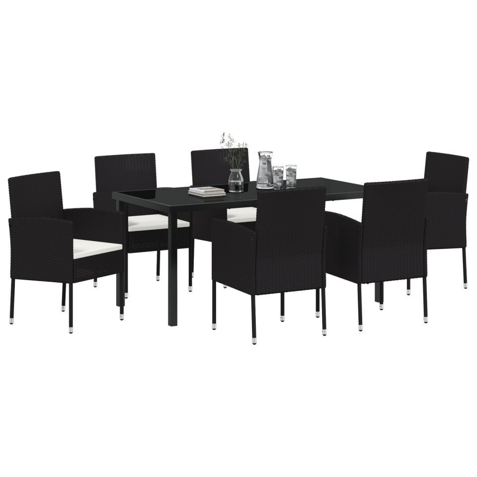 Set de Dining de Grădină 7 Piese cu Pernă Negru Poliratan - 2 | YEO