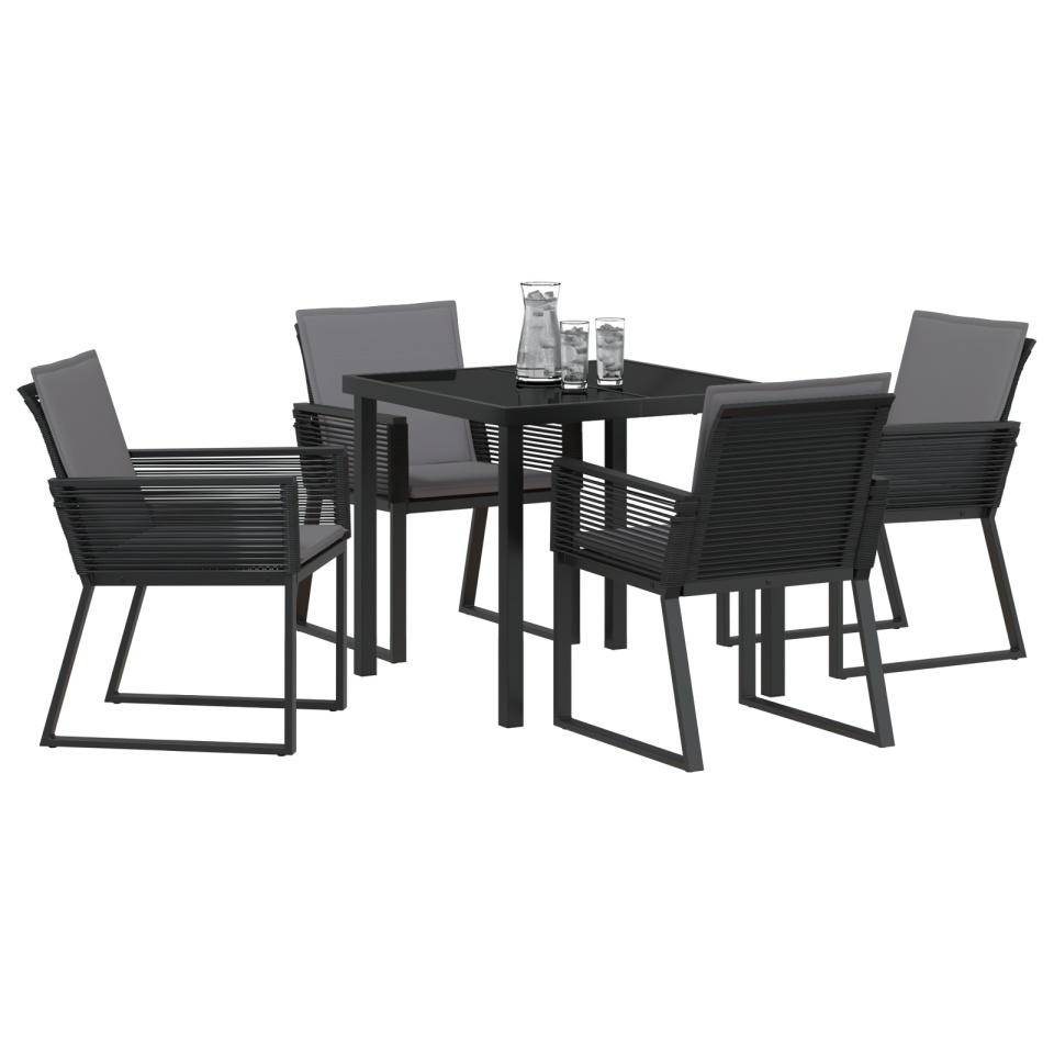 Set de dining de grădină cu 5 piese cu perne Negru Poliratan - 2 | YEO