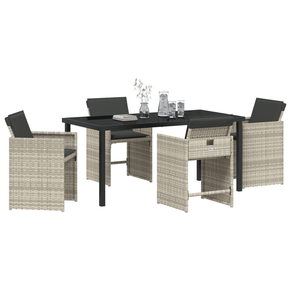 Set de dining de grădină cu 5 piese și perne gri deschis din poliratan - 2 | YEO