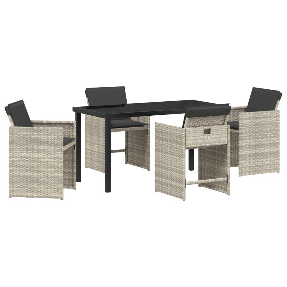 Set de dining de grădină cu 5 piese și perne Gri deschis Poliratan - 1 | YEO