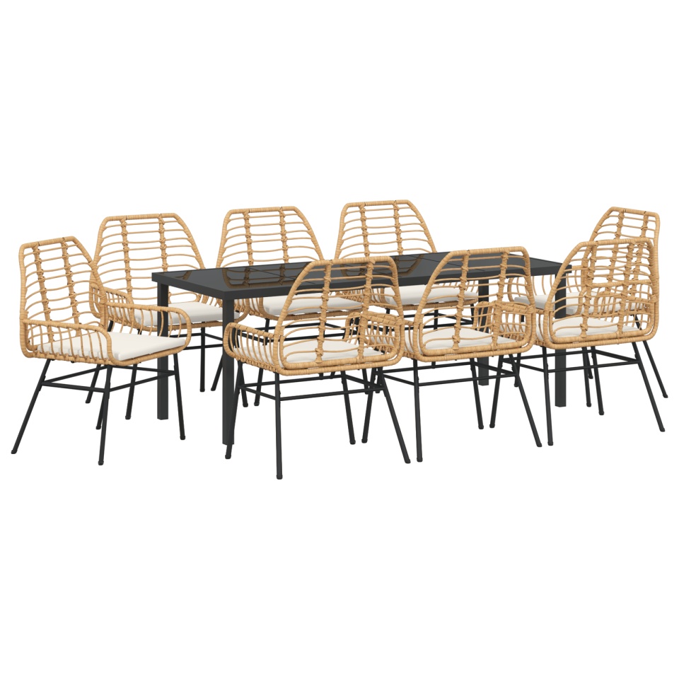 Set de dining de grădină cu 9 piese cu perne maro din ratan poli - 1 | YEO