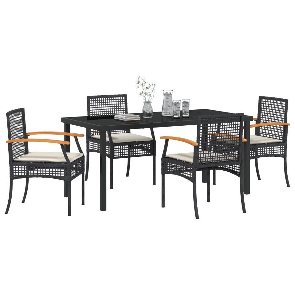 Set de Dining Grădină de 5 Piese cu Perne Negru Poliratan - 2 | YEO