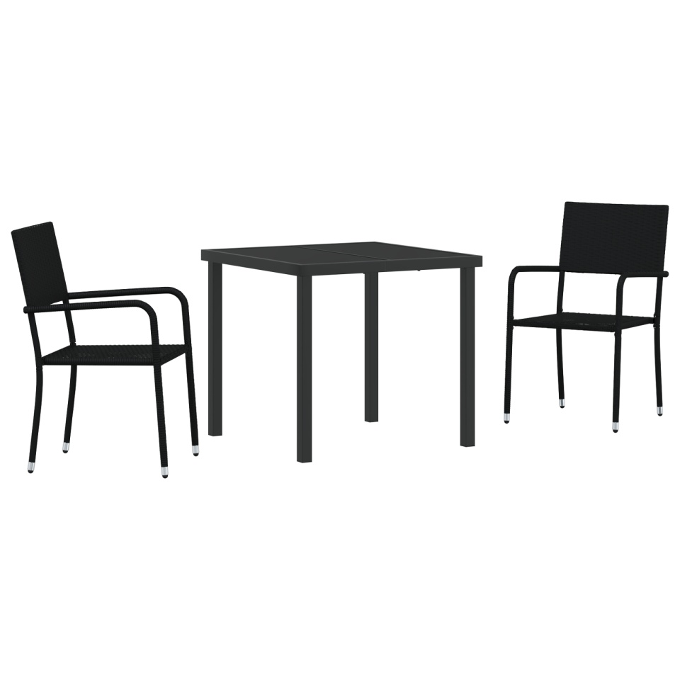 Set de dining în grădină 3 piese din rattan PE negru - 1 | YEO