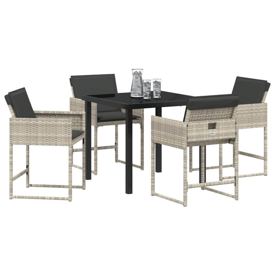 Set de dining în grădină cu 5 piese, cu perne, gri deschis, din ratan polimer - 2 | YEO