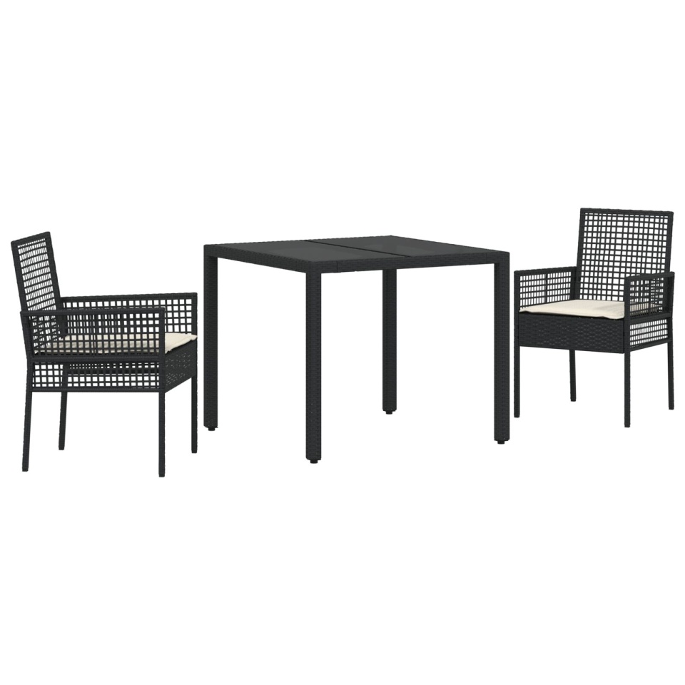 Set de dining pentru grădină 3 piese cu perne Negru Poliratan - 1 | YEO