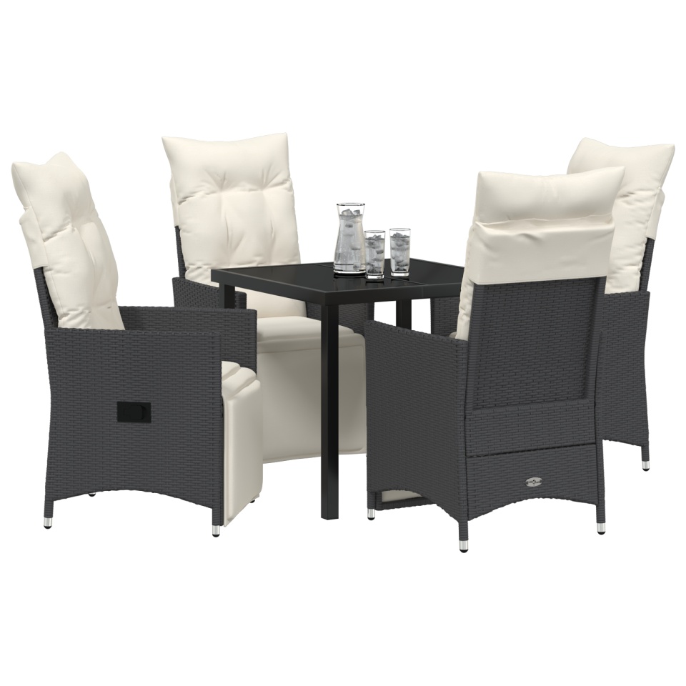 Set de dining pentru grădină 5 piese cu perne Negru Poliratan - 2 | YEO