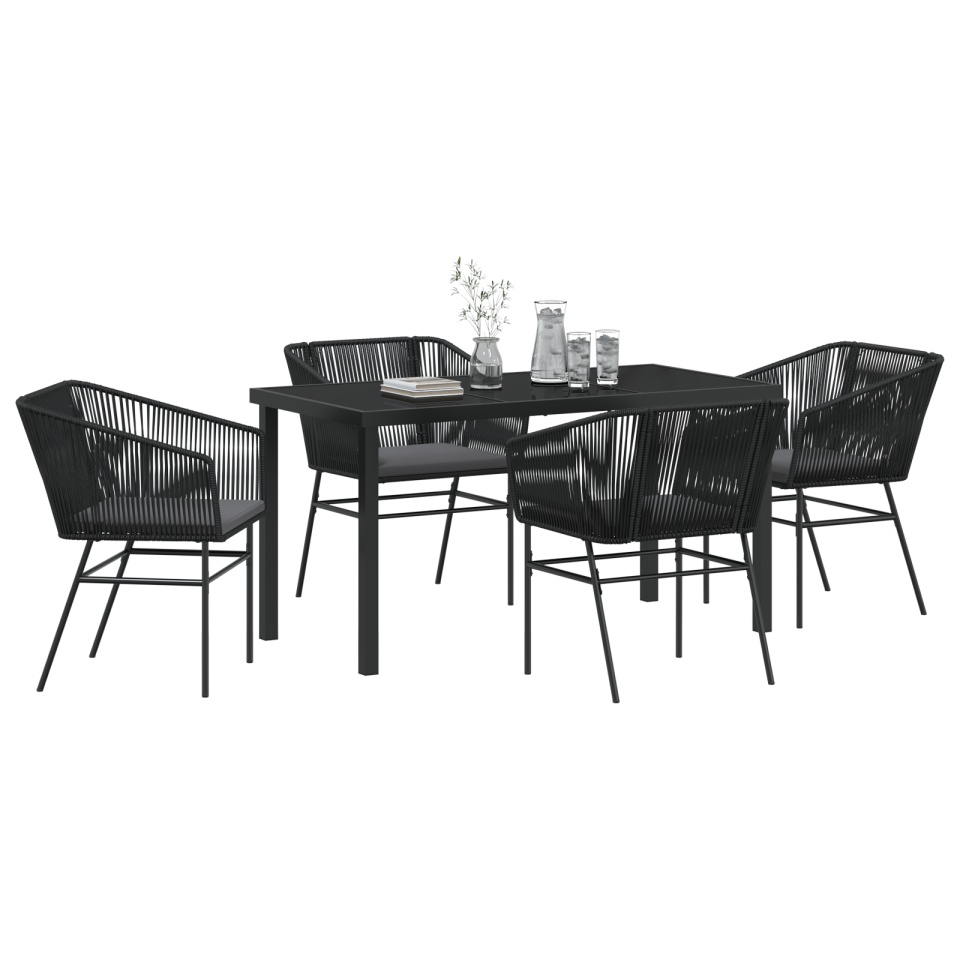 Set de dining pentru grădină 5 piese cu perne Negru Poliratan - 2 | YEO
