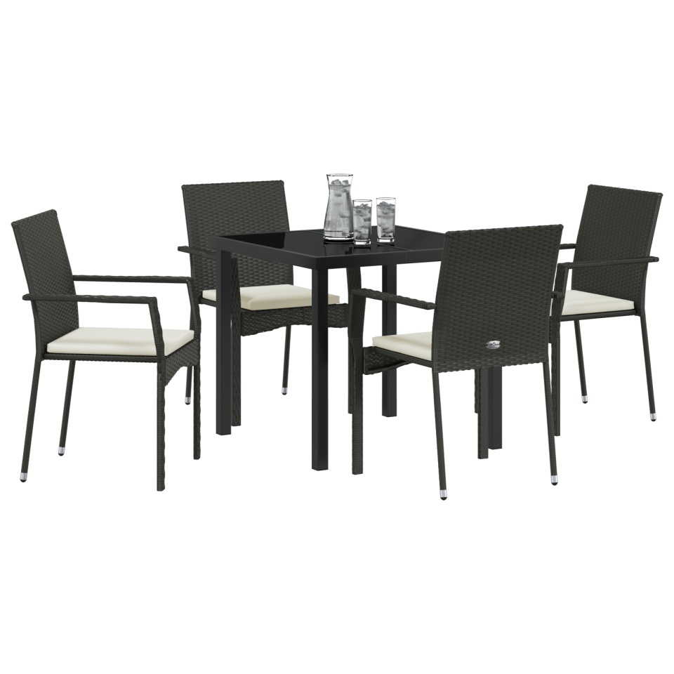 Set de dining pentru grădină 5 piese cu perne Negru Ratan sintetic - 2 | YEO