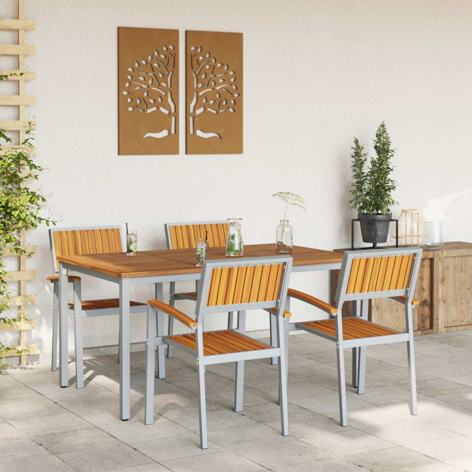 Set de dining pentru grădină , 5 piese, din lemn solid de acacia și metal - 3 | YEO