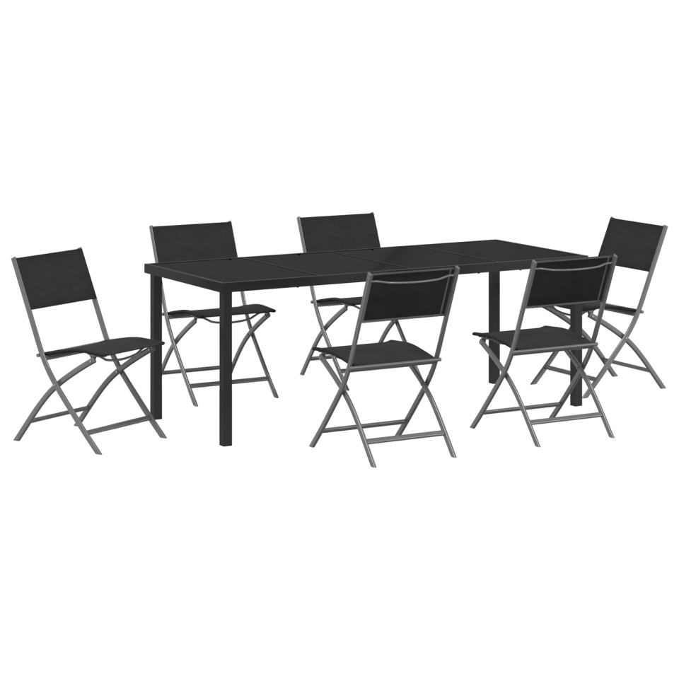Set de Dining pentru Grădină 7 Piese Negru Textilenă și Oțel - 1 | YEO