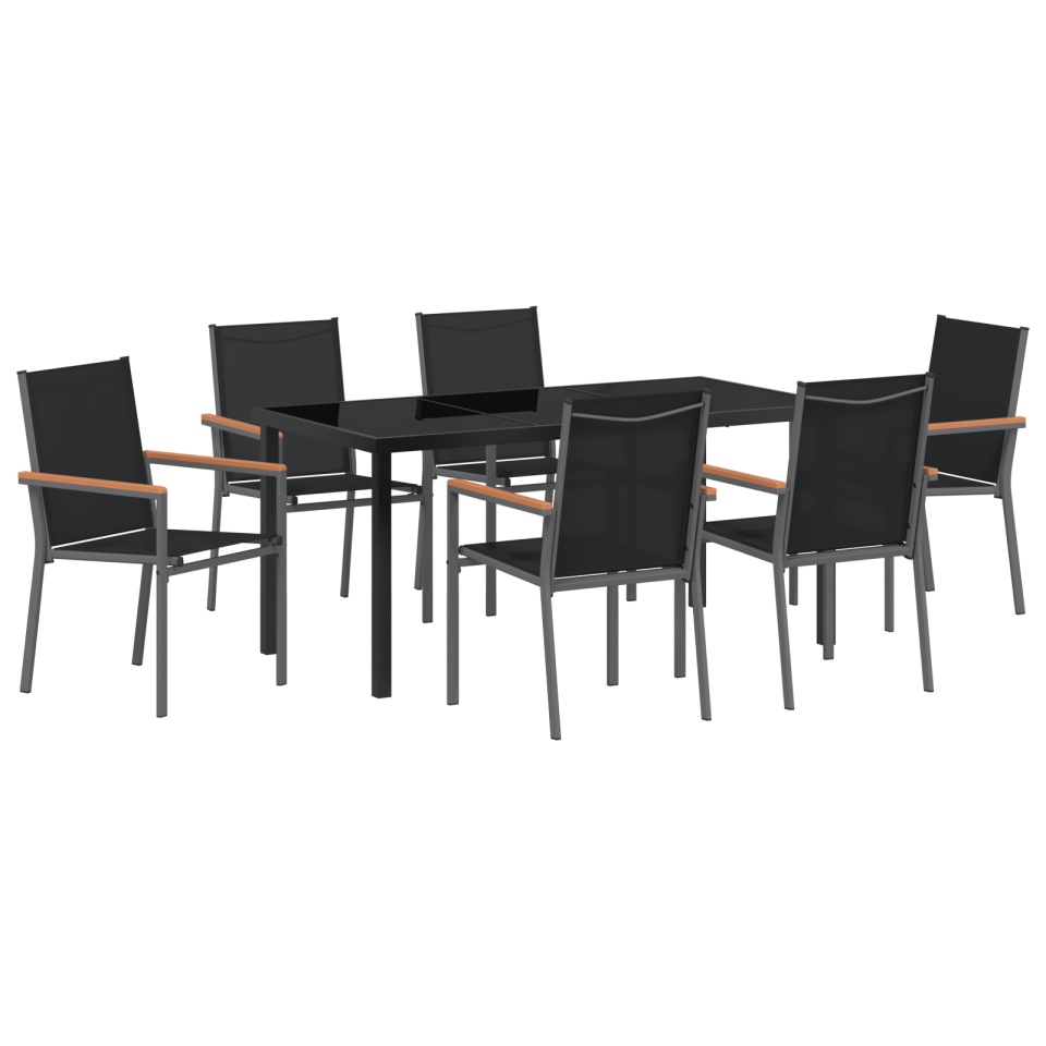 Set de dining pentru grădină 7 piese Negru Textilenă și Oțel - 1 | YEO