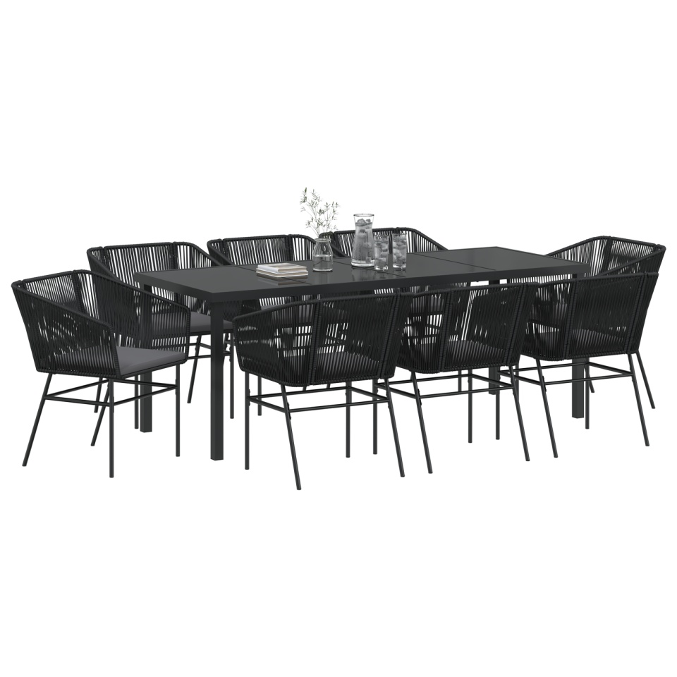 Set de Dining pentru Grădină 9 Piese cu Perne Poliratan Negru - 2 | YEO