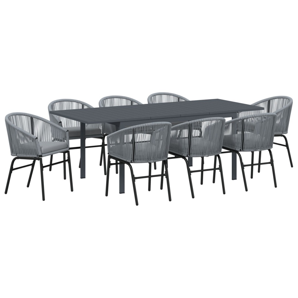 Set de dining pentru grădină cu 10 piese cu perne Gri Poli Ratan, Masă extensibilă pentru grădină Anthracite (140-210)x90x73 cm Oțel - 1 | YEO