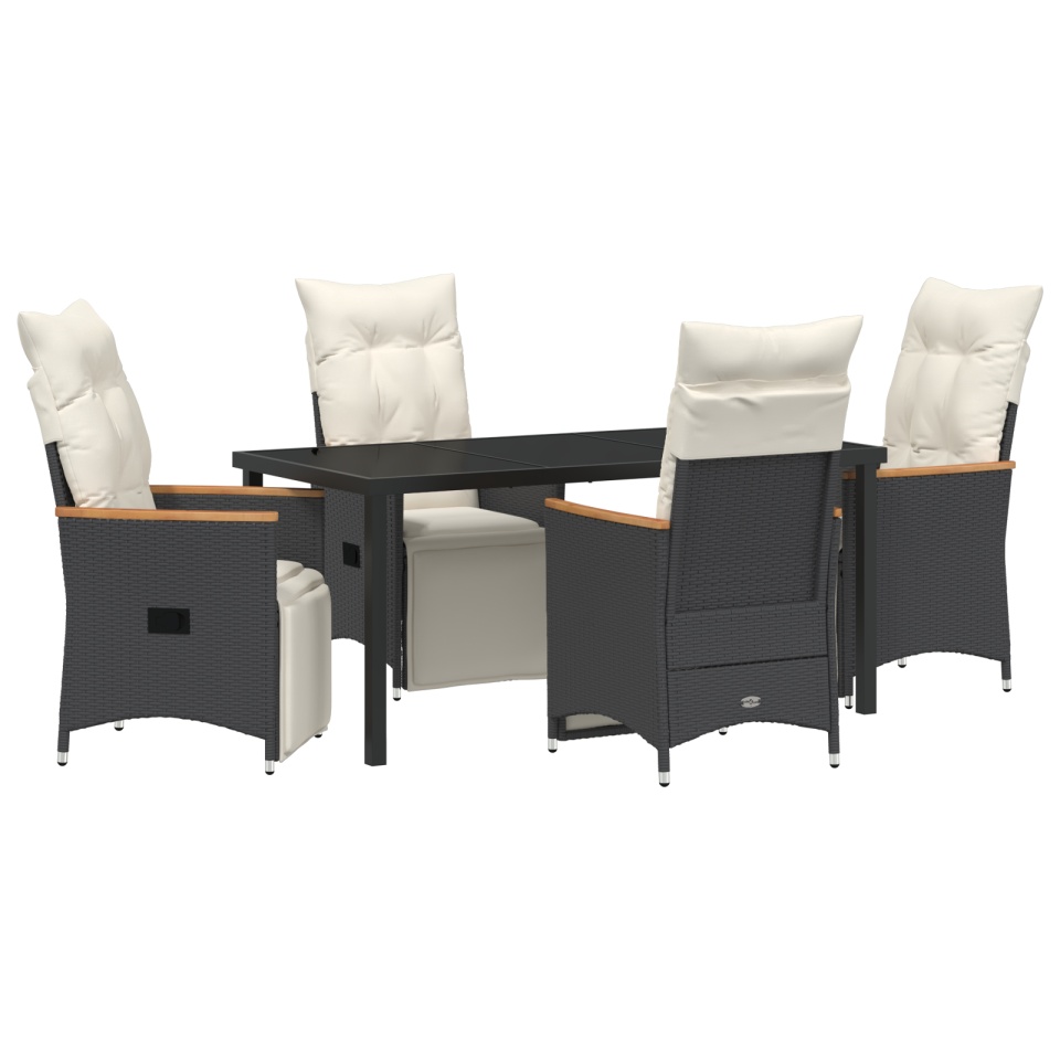 Set de dining pentru grădină cu 5 piese cu perne, poliratan negru - 1 | YEO