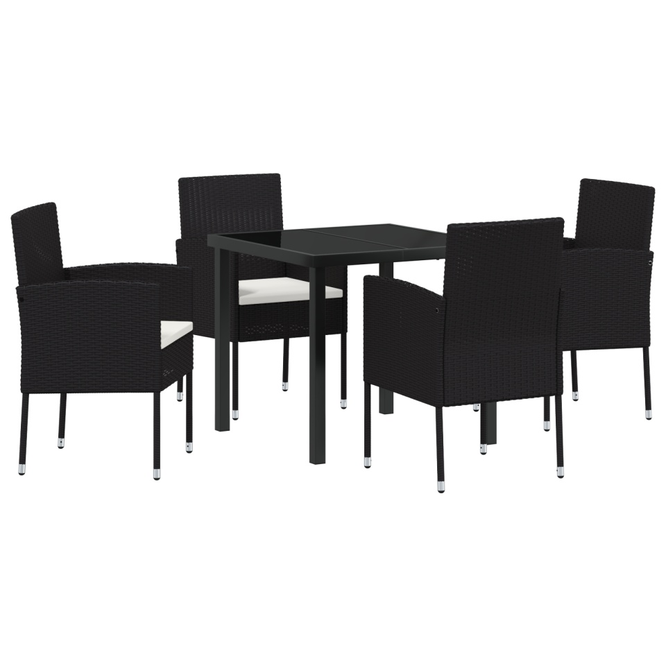 Set de dining pentru grădină cu 5 piese și perne din poliratan negru - 1 | YEO