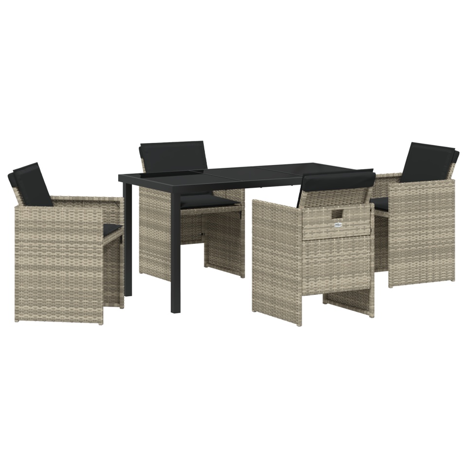 Set de Dining pentru Grădină cu 5 Piese și Perne Gri Deschis din Ratan Poliester - 1 | YEO