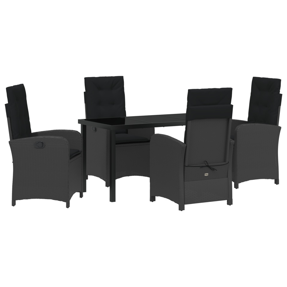 Set de dining pentru grădină cu 5 piese și perne negre din ratan sintetic - 1 | YEO