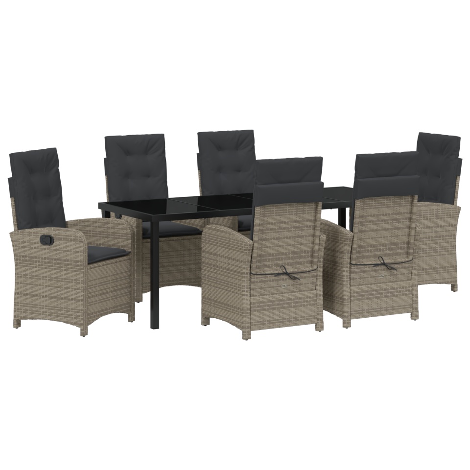 Set de Dining pentru Grădină de 7 Piese cu Perne Gri din Rattan Polimer - 1 | YEO