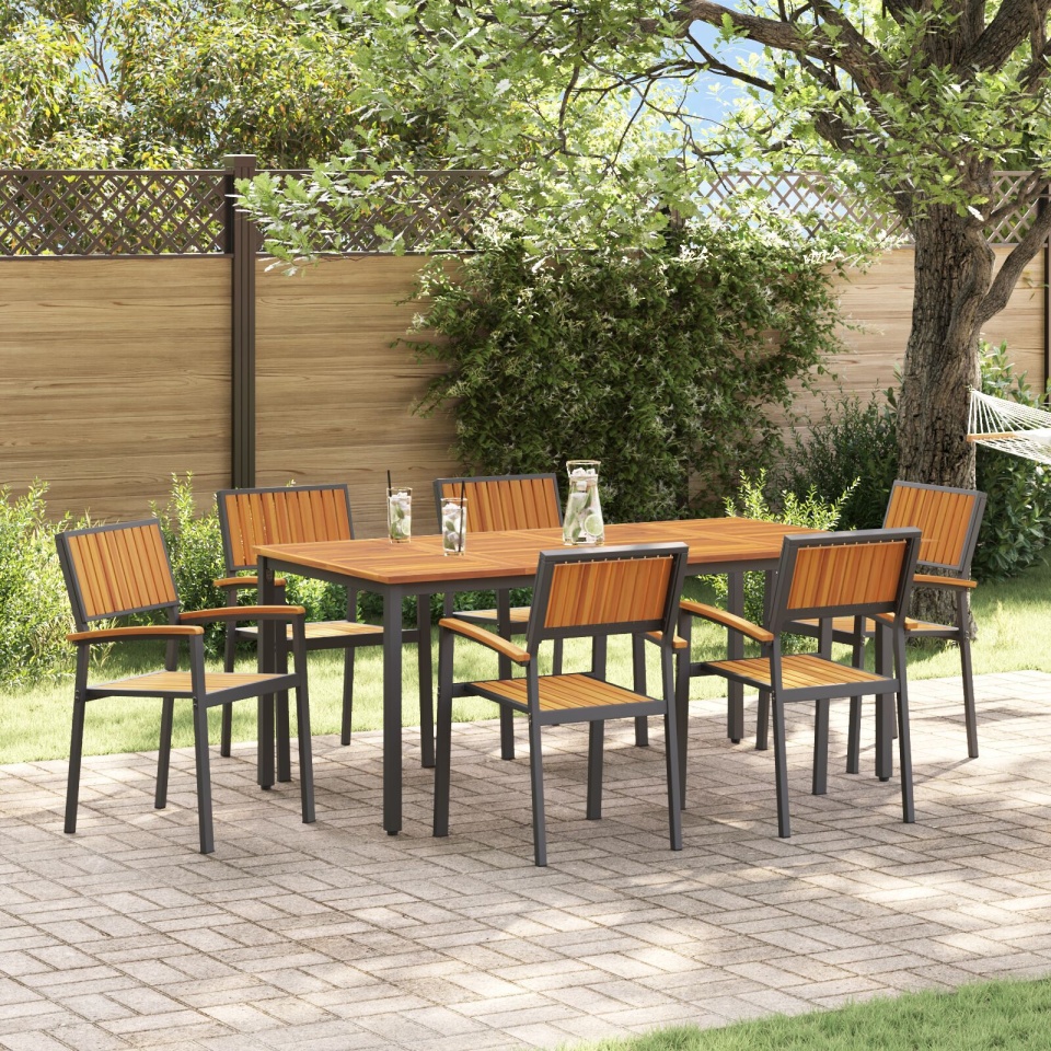 Set de dining pentru grădină de 7 piese din lemn masiv de acacia și metal