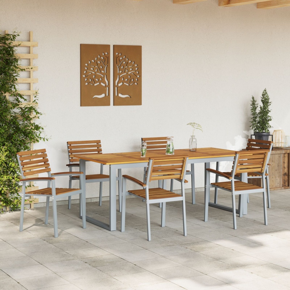 Set de dining pentru grădină din 7 piese din lemn solid de acacia și metal - 2 | YEO