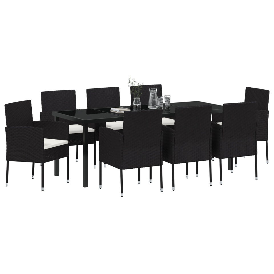 Set de dining pentru grădină din 9 piese cu perne Negru Ratan Polimer - 2 | YEO