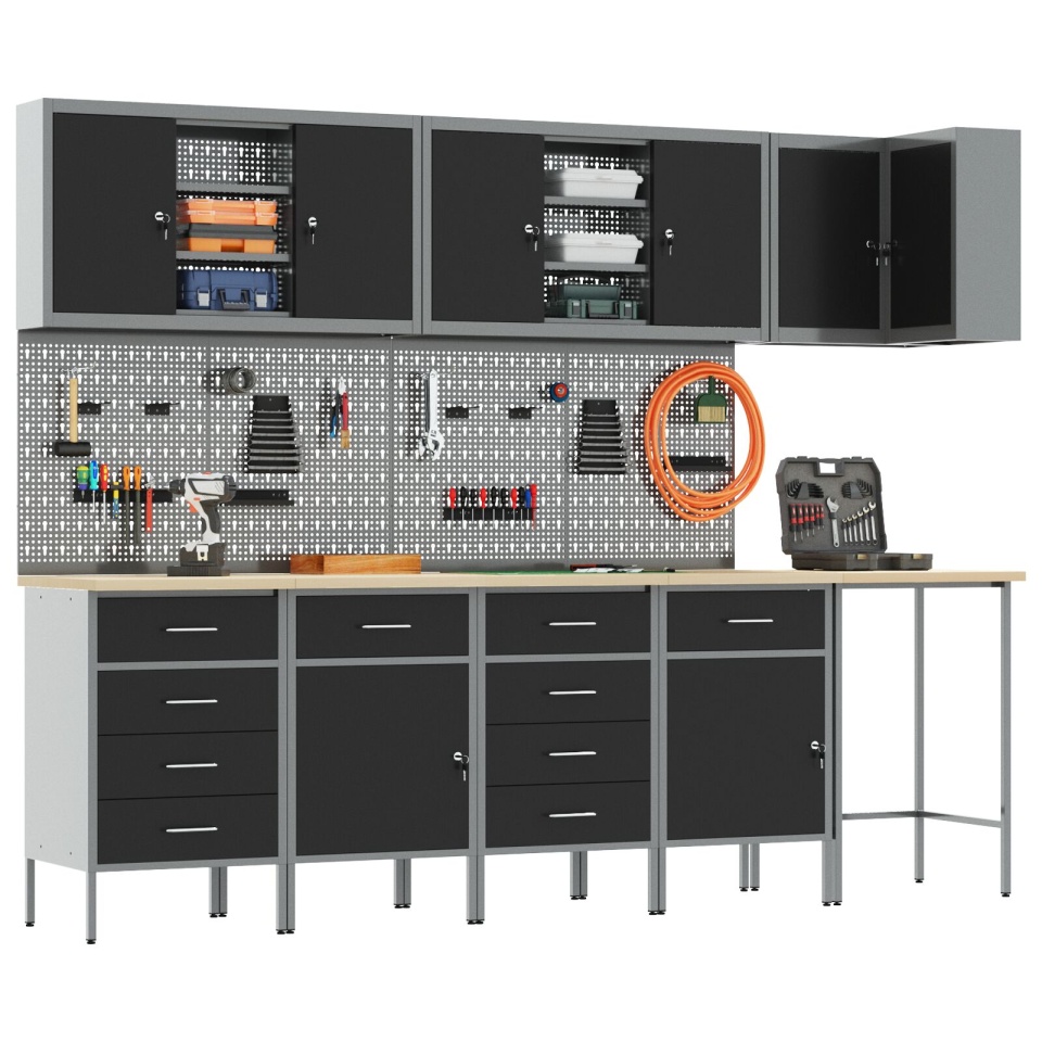 Set de dulap de lucru și tablă de șuruburi , 12 piese, din MDF și metal negru - 2 | YEO