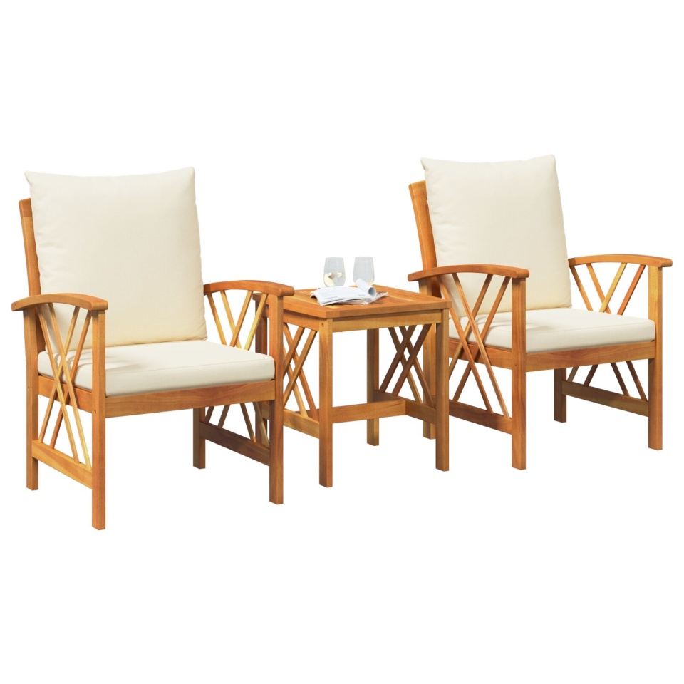 Set de lounge pentru grădină din 3 piese cu perne din lemn solid de acacia - 2 | YEO