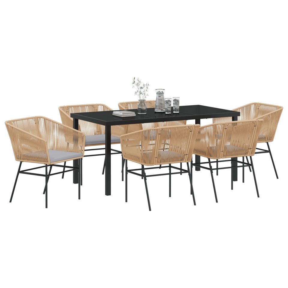 Set de Masă de Grădină cu 7 Piese cu Pernă Maro Rattan Polimer - 2 | YEO