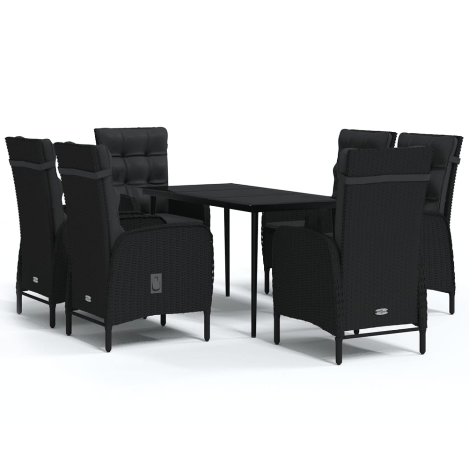 Set de masă pentru grădină, 7 piese, cu perne, negru - 1 | YEO