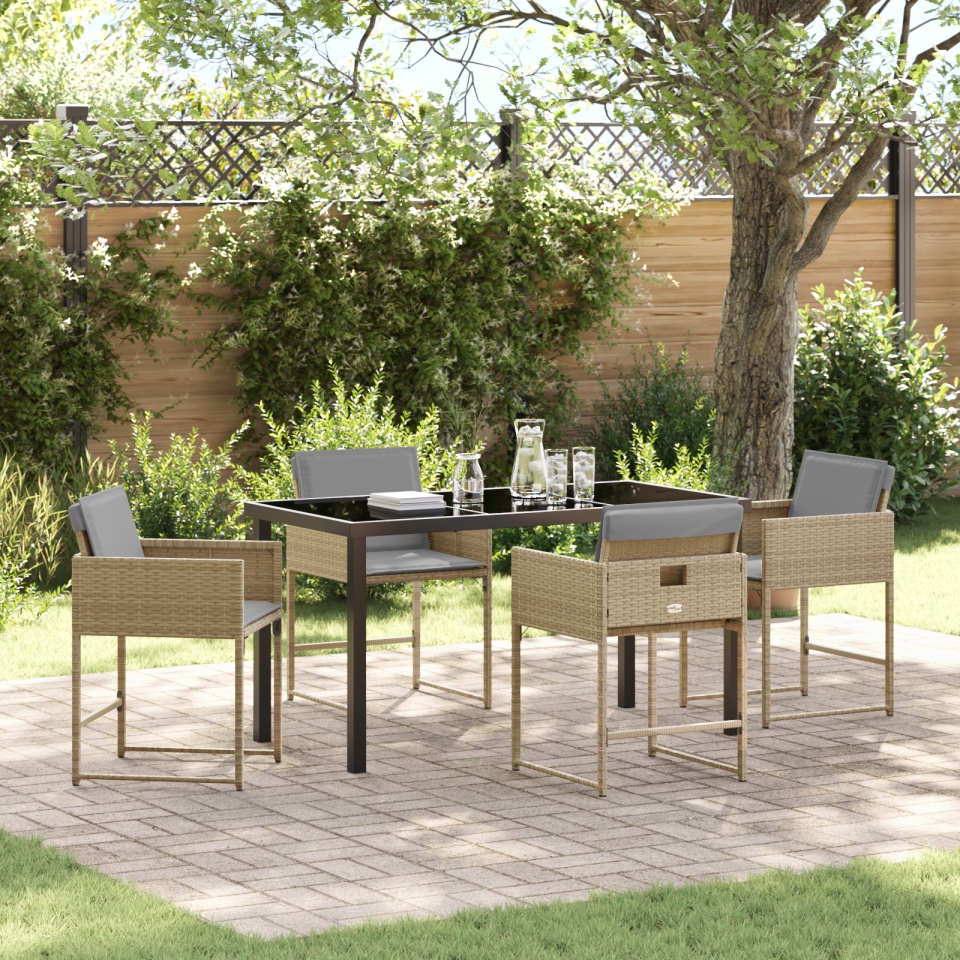 Set de mese pentru grădină cu 5 piese și perne bej din rattan poli