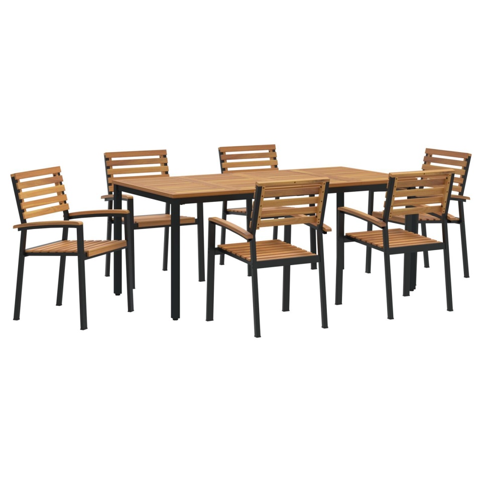 Set de mese pentru grădină cu 7 piese din lemn solid de acacia și metal - 1 | YEO