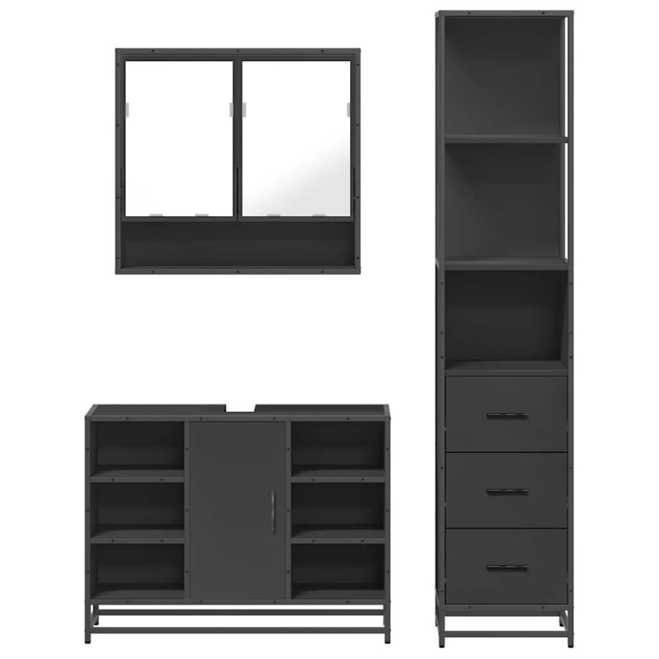 Set de mobilier de baie din 3 piese Lemn negru prelucrat