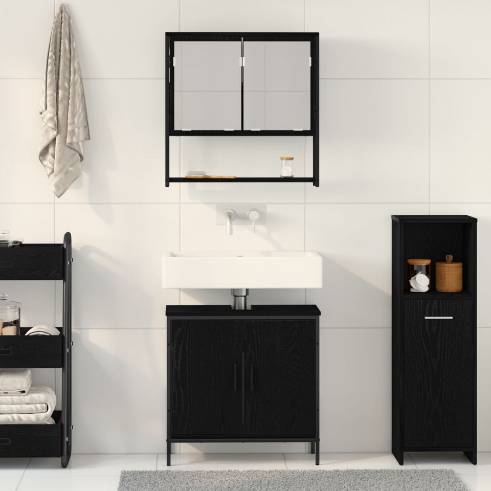 Set de mobilier pentru baie 2 piese în stejar negru din lemn prelucrat - 3 | YEO