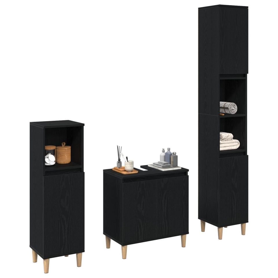 Set de Mobilier pentru Baie din 3 Piese Stejar Negru Lemn Prelucrat - 2 | YEO