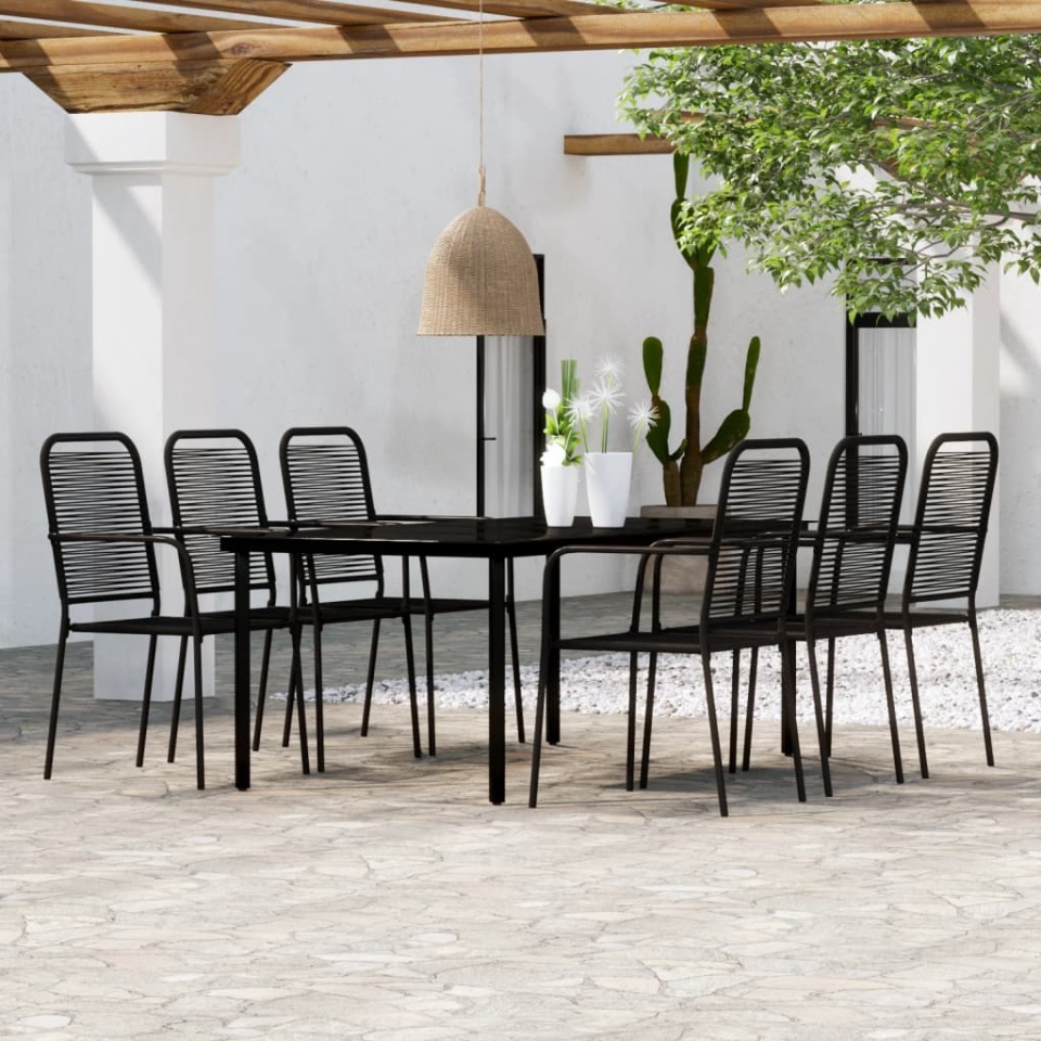 Set de mobilier pentru grădină, 7 piese, negru