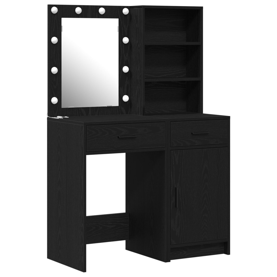 Set de oglindă de toaletă 2 piese cu LED Negru din lemn prelucrat - 1 | YEO