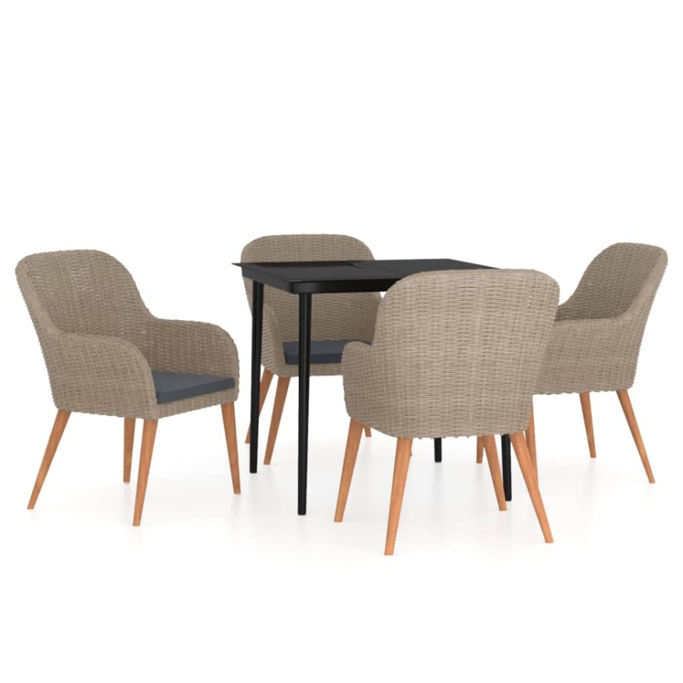 Set de servit masa pentru grădină, 5 piese, cu perne, maro - 1 | YEO