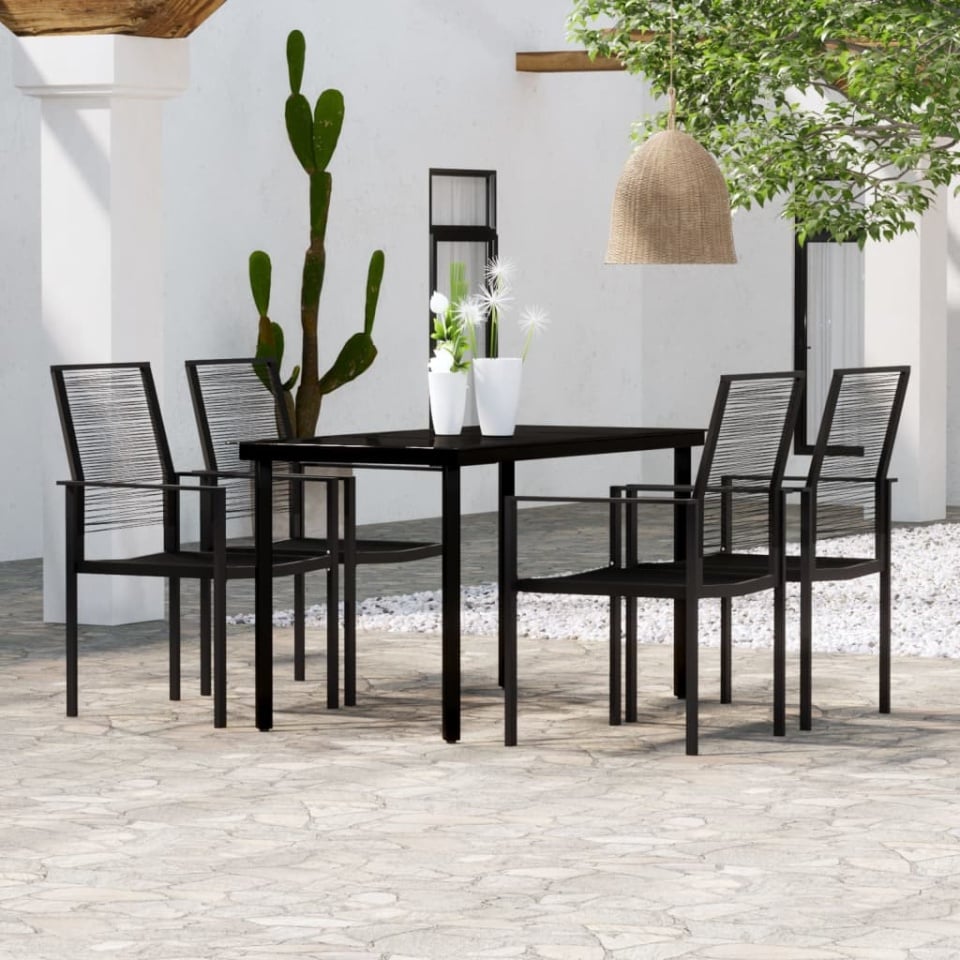 Set de servit masa pentru grădină, 5 piese, negru