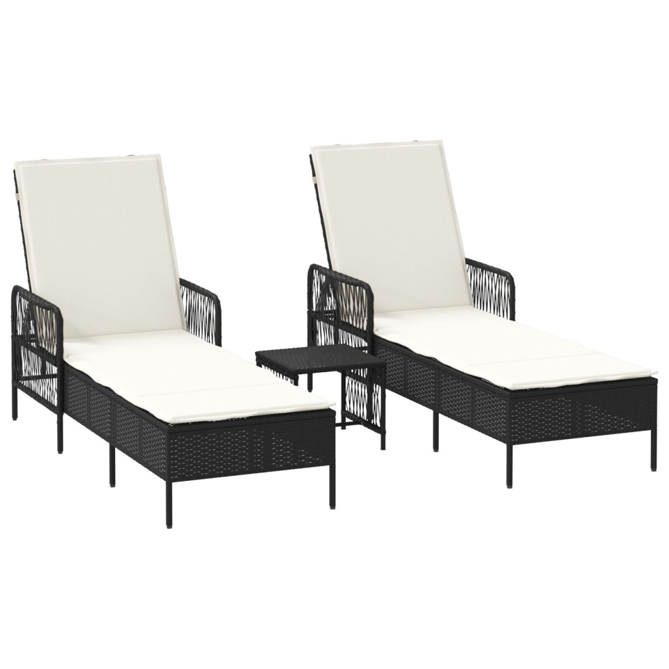 Set de Șezlonguri Set de 3 Negru și crem Ratan PE, metal Pliabil - 1 | YEO