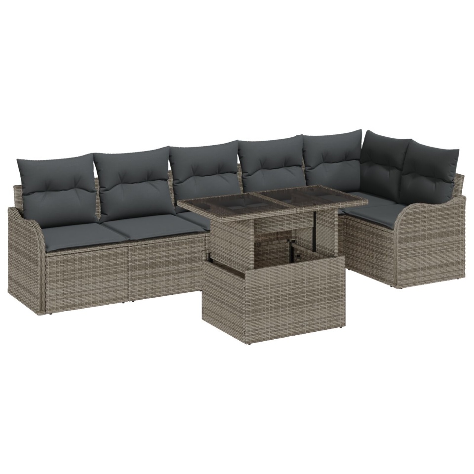Set de Sofa de Grădină 7 Piese cu Perne Gri Poliratan, Sofa de Grădină 2-Seater cu Perne Gri Poliratan - 1 | YEO