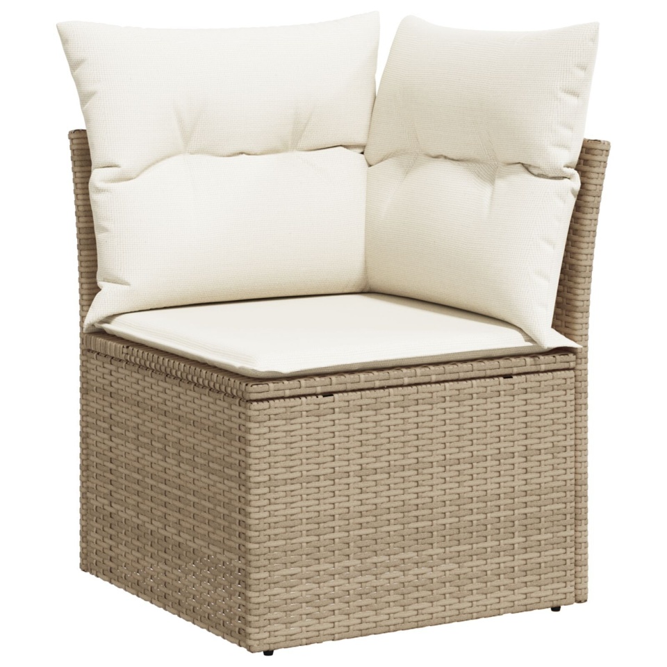 Set de Sofa pentru Grădină cu 7 Piese și Perne Bej Ratan Polimeric Acacia, Sofa de Grădină pentru 2 Persoane cu Spațiu de Depozitare și Perne Bej Ratan Polimeric - 3 | YEO