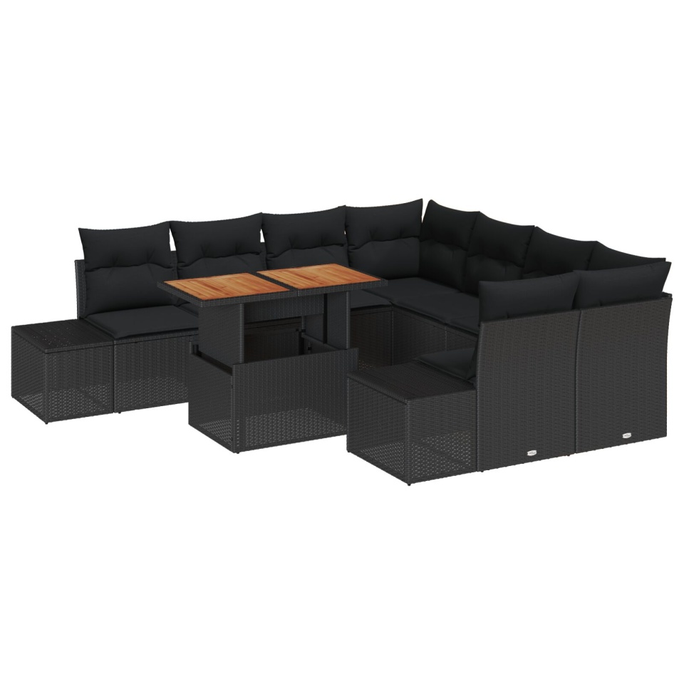 Set de sofa pentru grădină Set de 9 Negru Ratan, material textil - 1 | YEO