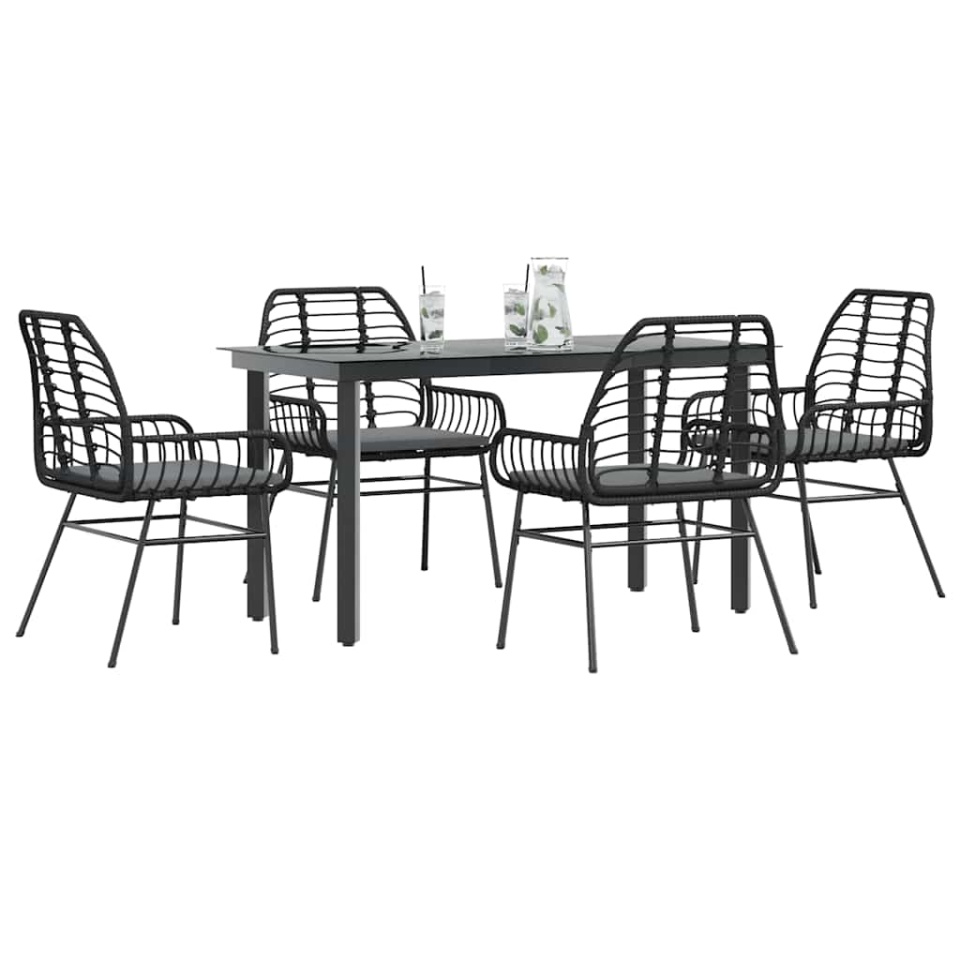 Set de sufragerie de grădină 5 piese neagră Sticlă Poly Rattan