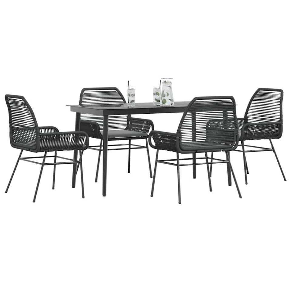 Set de sufragerie de grădină 5 piese neagră Sticlă Poly Rattan