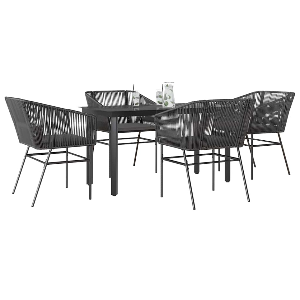 Set de sufragerie de grădină 5 piese neagră Sticlă Poly Rattan