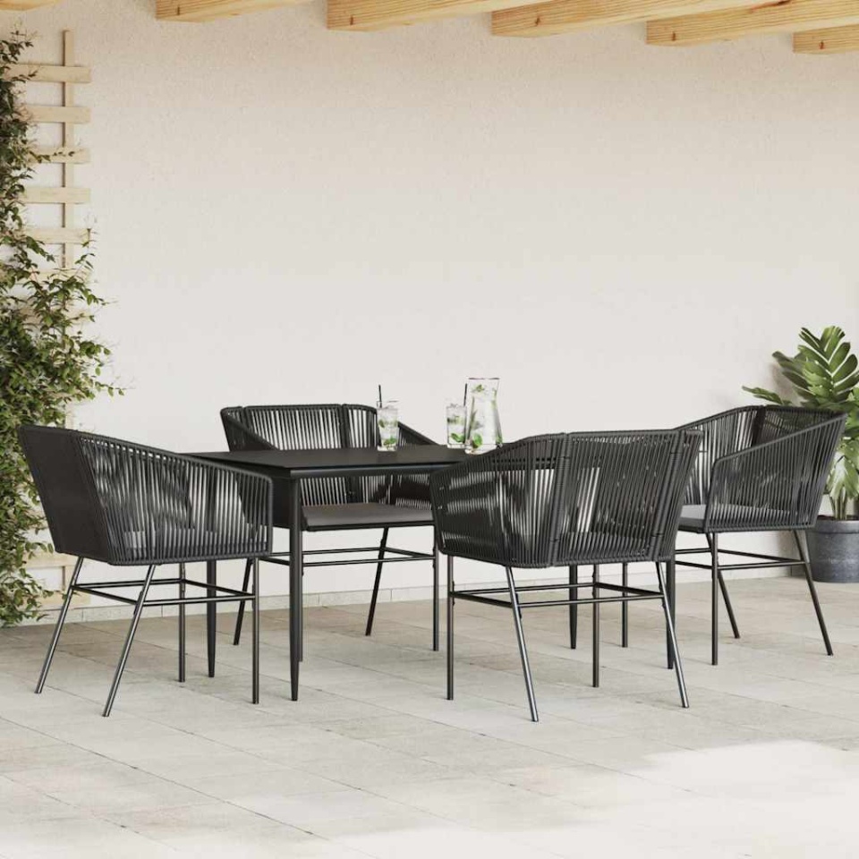 Set de sufragerie de grădină 5 piese neagră Sticlă Poly Rattan - 2 | YEO
