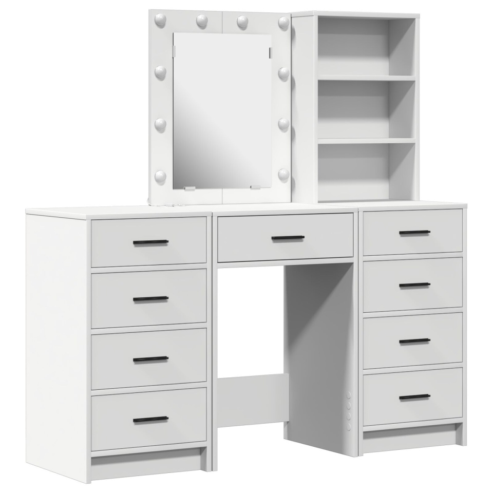 Set de toaletă 3 piese cu LED din lemn prelucrat alb - 1 | YEO