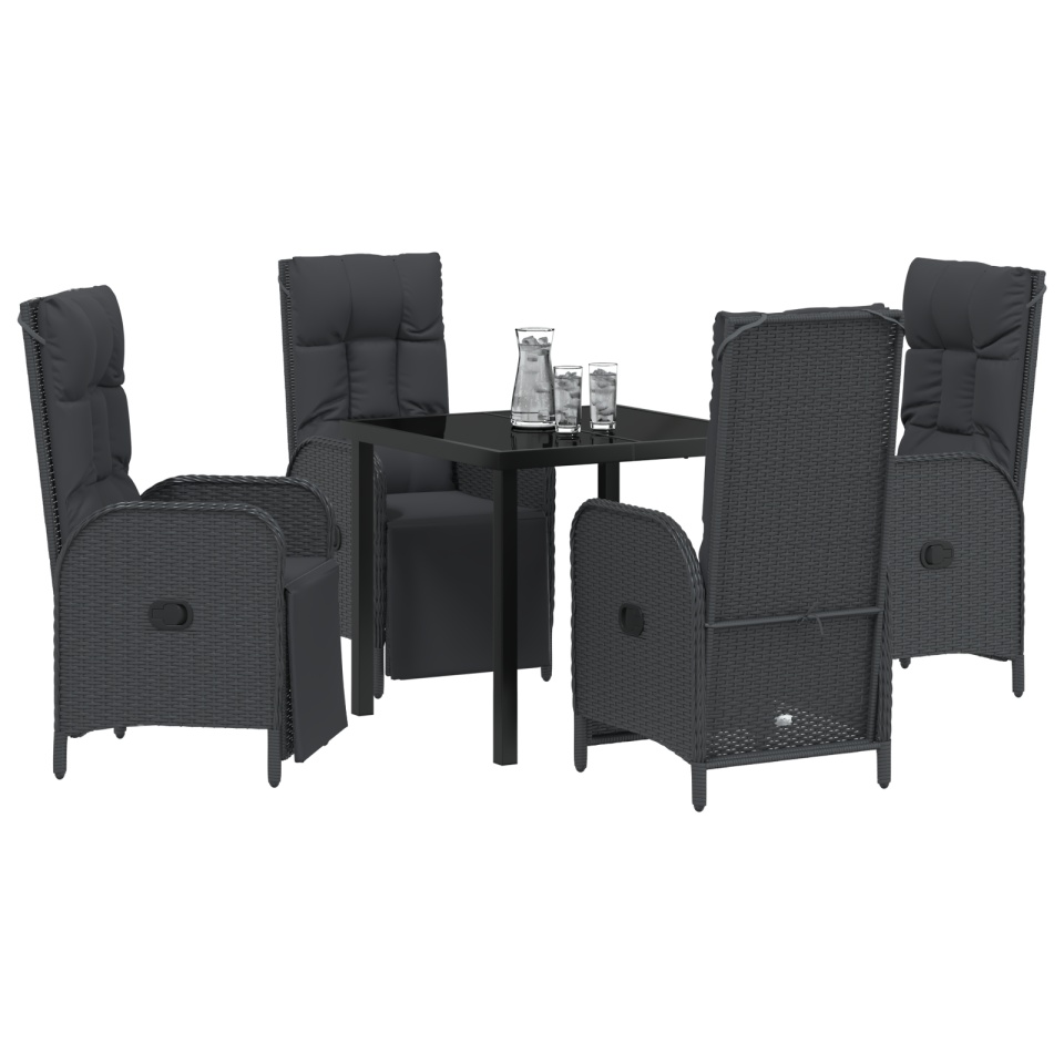 Set dining grădină 5 piese cu perne Negru Poliratan - 2 | YEO